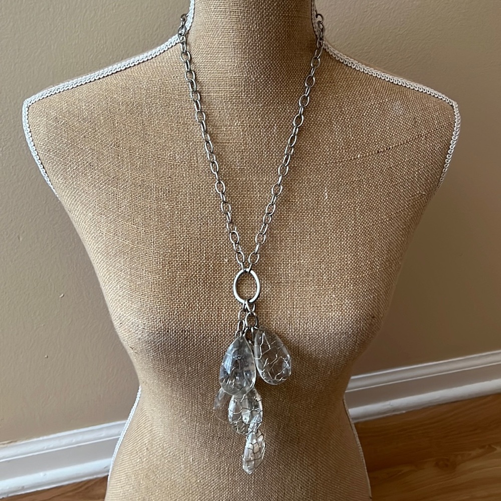 Silver chain clear beaded look Costume statement necklace.